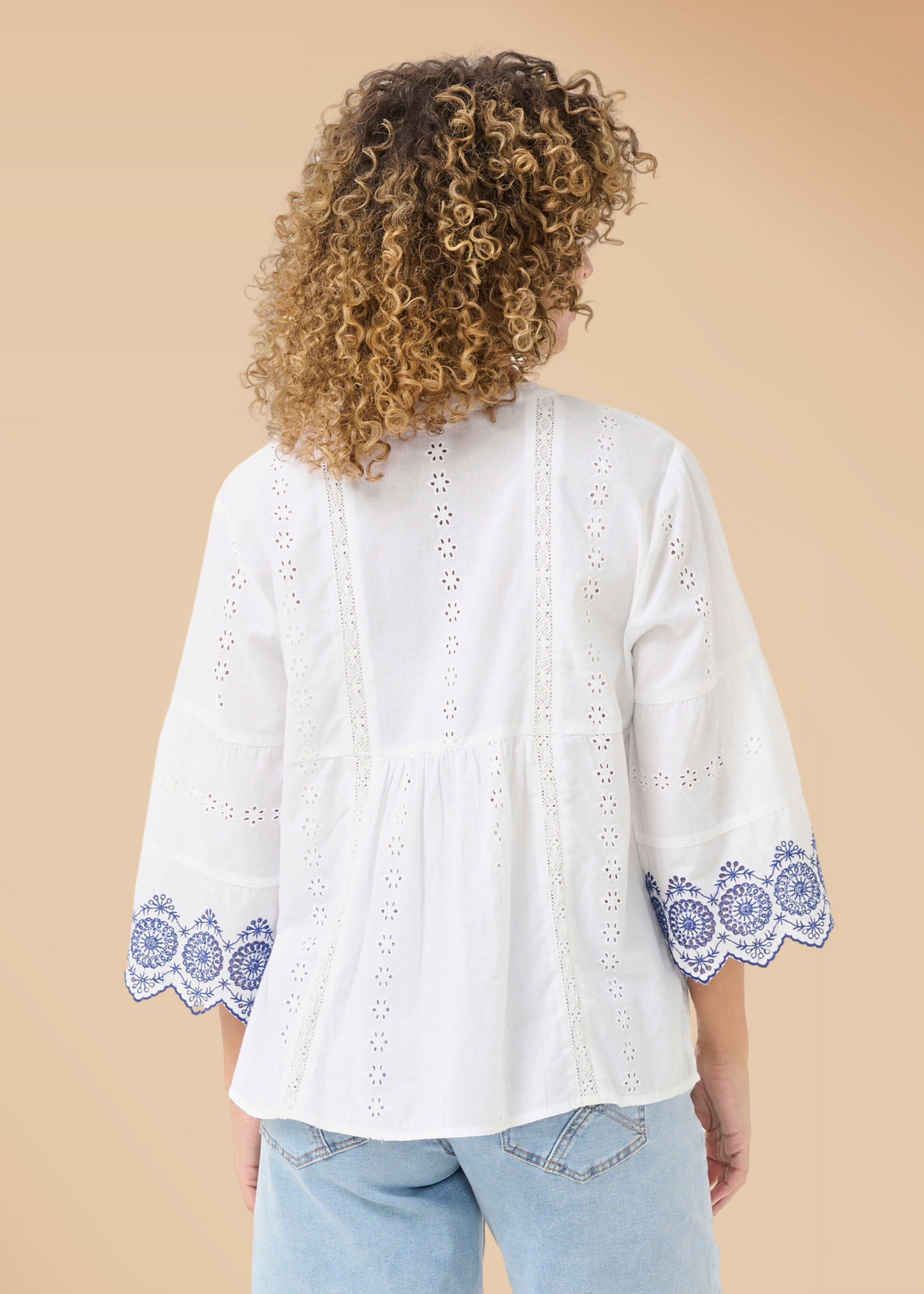 Blouse col V Manches Détails Broderie