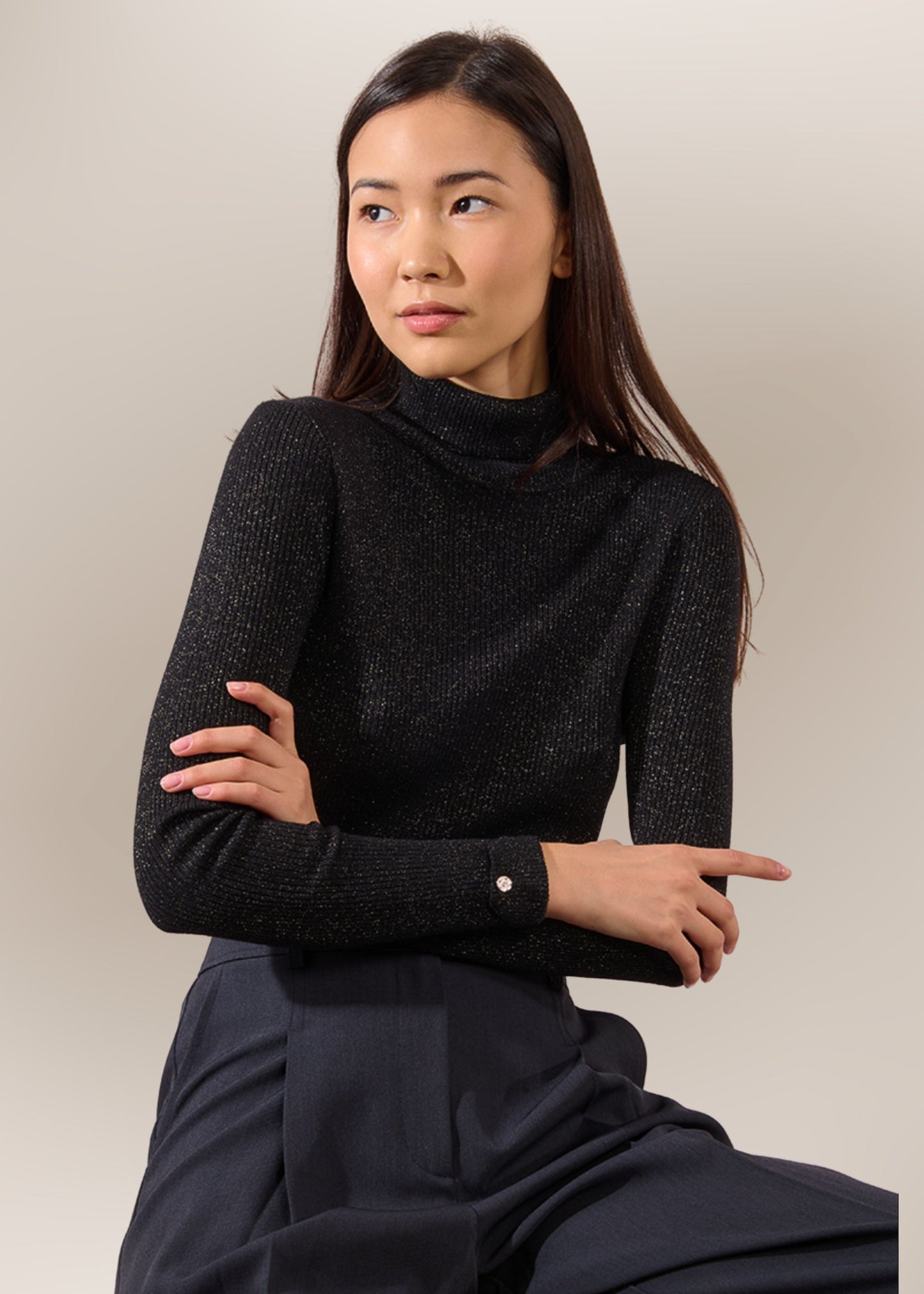 Pull Fin Col Roulé à Paillette