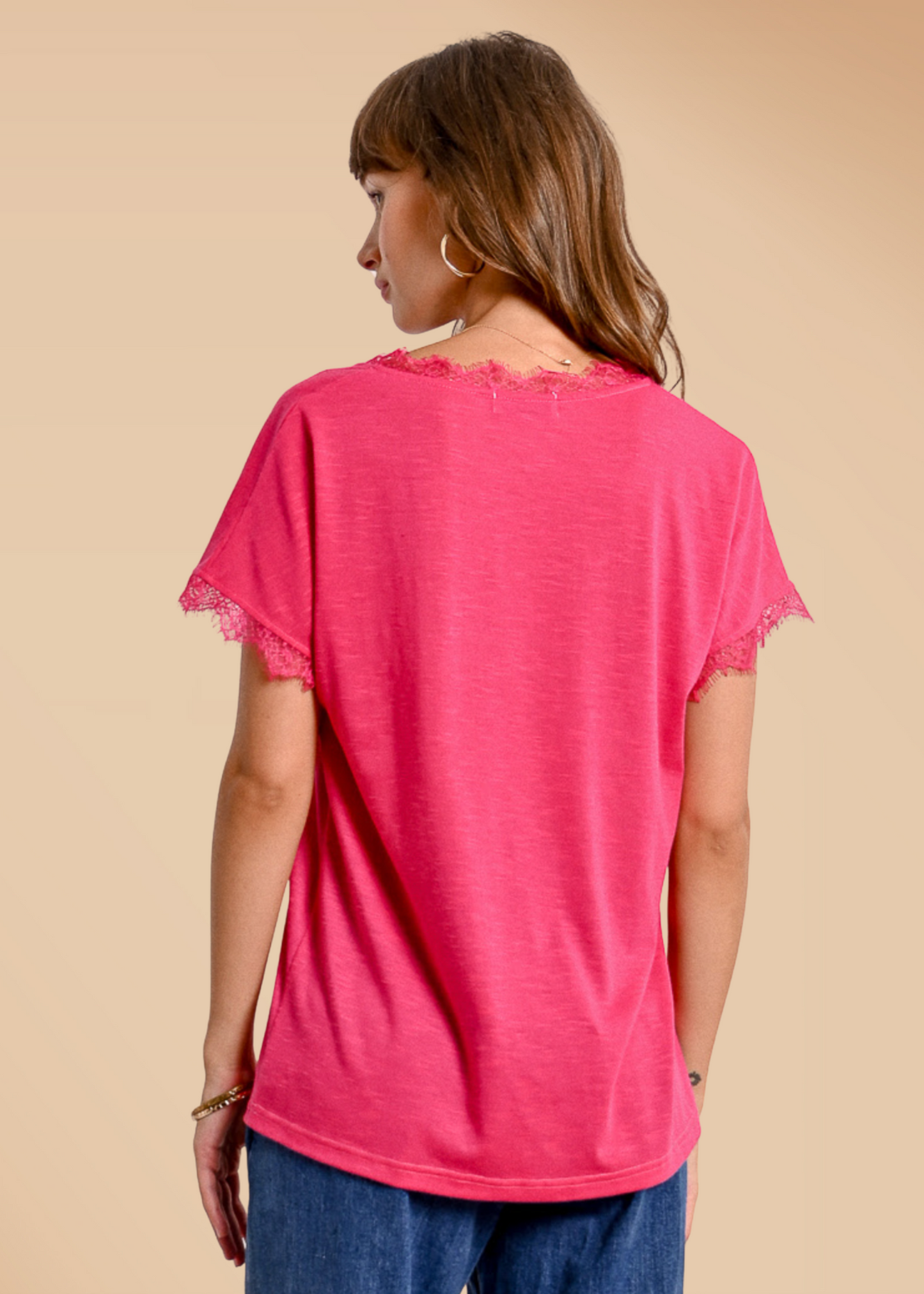 Tshirt Col V Détails Dentelle