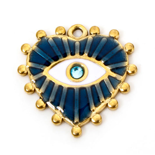Coeur oeil sertie bleu canard - 20mm