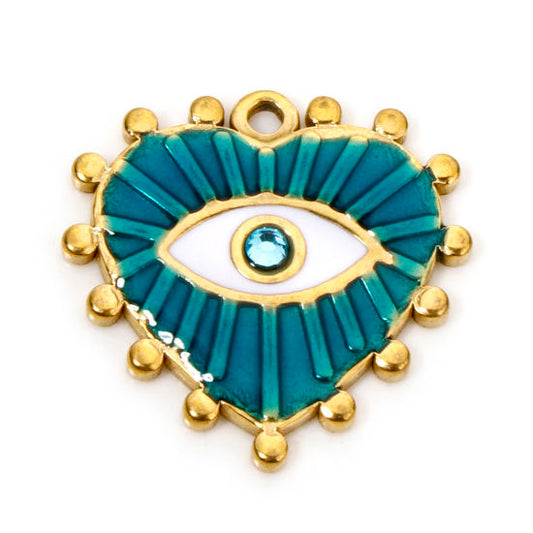 Coeur oeil sertie bleu clair - 20mm