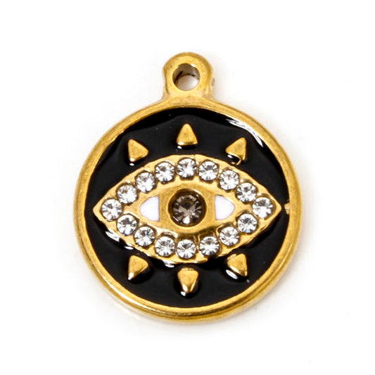 Oeil rond strass noir - 18,5mm