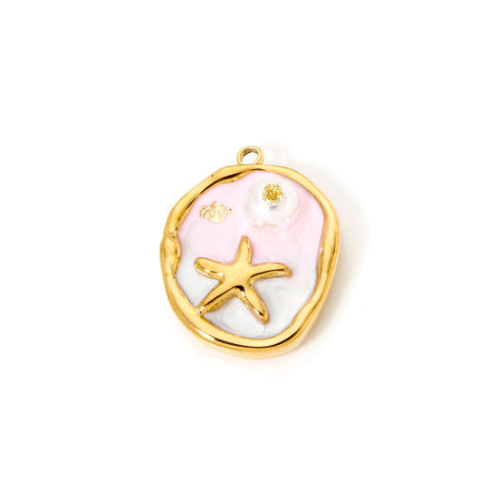 Médaillon étoile et perles rose clair - 23,5mm