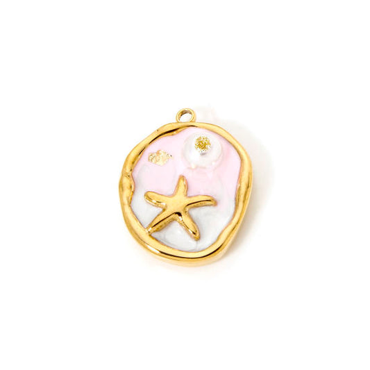 Médaillon étoile et perles rose clair - 23,5mm