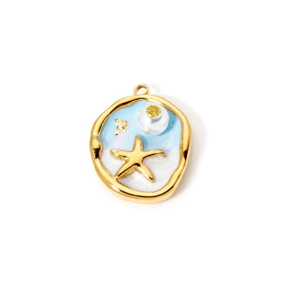 Médaillon étoile et perles bleu clair - 23,5mm