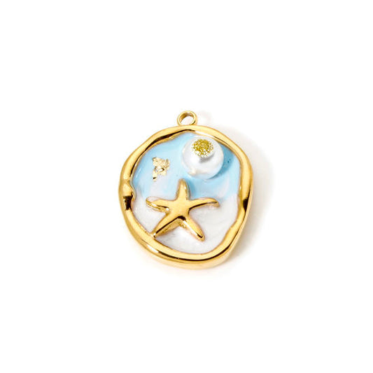 Médaillon étoile et perles bleu clair - 23,5mm