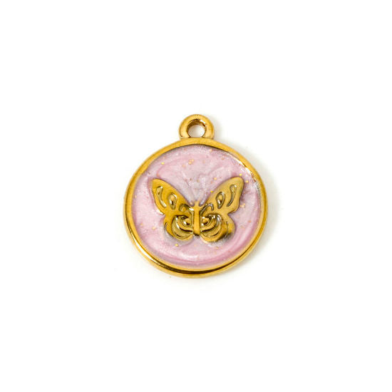 Médaillon papillon rose clair - 18mm