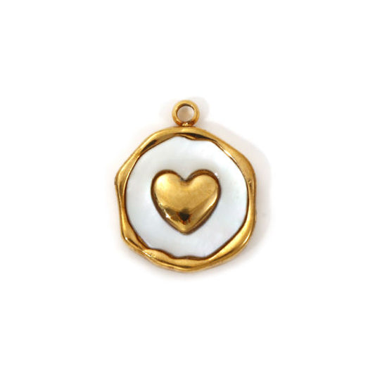 Médaillon Coeur nacré - 15mm