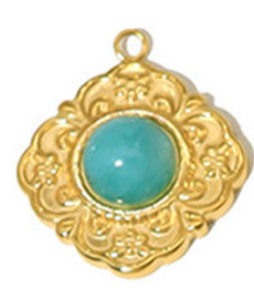 Médaillon doré pierre turquoise - 22mm