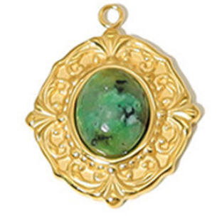 Médaillon doré pierre verte - 24mm